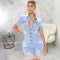 Fashion casual perforated denim jumpsuit shorts
