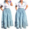 Fashionable oversized denim inspired mid rise multi layered patchwork skirt