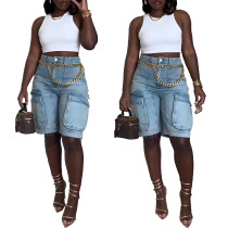 Fashionable Cave Grass Wash Workwear Pocket Jeans