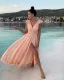 Sexy Chiffon Sleeveless V-neck Split Large Swing Holiday Beach Skirt