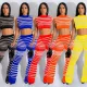 Fashion and sexy striped sleeveless micro flared pants two-piece set