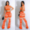 Fashion and sexy striped sleeveless micro flared pants two-piece set