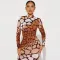 Fashionable slim fitting long sleeved printed dress