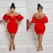 Fashionable short sleeved pleated backless dress