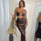 Leather Sexy Strap Tank Top Wrapped Hip Split Half Skirt Set