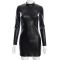 Fashion plaid PU leather wrap chest and buttocks fitted dress