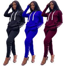 Fashion Large Strap Hooded Casual Sports Set