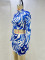 Fashionable zebra print open navel top with buttocks and short skirt set