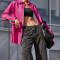 Fashion Long sleeved Women's PU Shirt Leather Coat