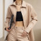 Fashion Long sleeved Women's PU Shirt Leather Coat