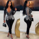 Sexy oversized buttocks hot pressed V-neck elastic tight jumpsuit