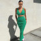Sexy Deep V Tank Top High Waist Wrap Hip Half Skirt Set