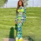 Fashion casual mesh printed long sleeved round neck slim fitting dress