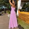 Fashionable floral sexy open back waist split strap dress