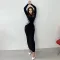 Fashionable round neck long sleeved finger sleeve dress