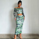 Fashion Long sleeved One line Neck T-shirt Wrapped Hip Half Skirt Set