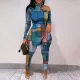 Sexy Off Back Printed Long Sleeve Set