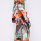 Fashionable printed round neck long sleeved hip wrap dress