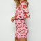 Printed Sexy Square Neck Long Sleeve Waist Fold Wrapped Hip Dress