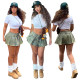 Fashionable high waisted retro denim pleated skirt