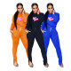Popular Alphabet Printed Long Sleeve Trouser Hem Split Two Piece Set