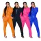 Popular Alphabet Printed Long Sleeve Trouser Hem Split Two Piece Set