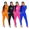 Popular Alphabet Printed Long Sleeve Trouser Hem Split Two Piece Set