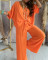 Fashion casual solid V-neck wide leg pants two-piece set