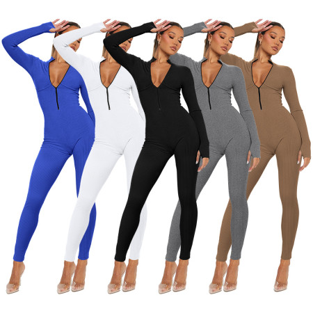 Thread fitting long sleeved sports jumpsuit