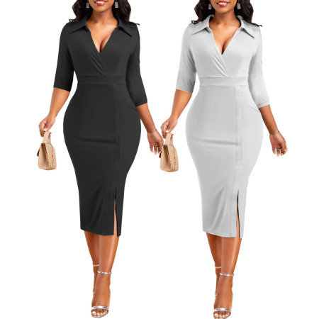 Sexy and fashionable solid color shirt body dress