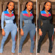 Fashion standing neck cardigan zipper top casual set