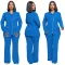 Solid color suit collar multi zipper straight leg pants set