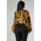 Fashion buckle printed cardigan cover up bat sleeve top