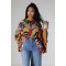 Fashion buckle printed cardigan cover up bat sleeve top