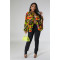 Fashion buckle printed cardigan cover up bat sleeve top