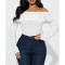 Sexy Solid Thick Button Lapel Off Shoulder Top