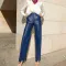 Fashionable PU leather mid high waisted buttocks straight leg casual pants