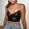 Sexy suspender PU leather navel exposed vest