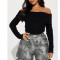 Sexy Solid Thick Button Lapel Off Shoulder Top