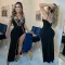 Fashionable Solid Color Hot Diamond Sleeveless Split Long Dress