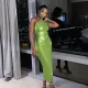 Sexy Diagonal Shoulder Waist Wrap Hip Mid Length Dress