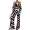 New women's casual printed wide leg pants two-piece set with loose one line collar upper garment set