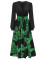 Fashionable printed patchwork V-neck waist tied long sleeved dress