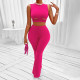 Fashion casual round neck sleeveless hollow out top and pants set