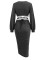 Fashionable solid color V-neck waistband long sleeved dress set