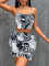 Fashion printed suspender top with open waist and buttocks skirt set