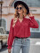 Fashionable solid color slim fitting V-neck ribbon long sleeved top