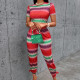 Fashion Printed Short Sleeve Slim Fit Off waist Sexy Set