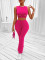 Fashion casual round neck sleeveless hollow out top and pants set