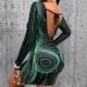 Sexy Round Neck Printed Long Sleeve Wrap Hip Dress